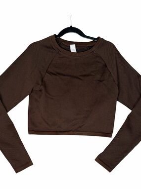 Women's Aerie OffLine Long Sleeve Cropped Top‎ - Brown Size Medium